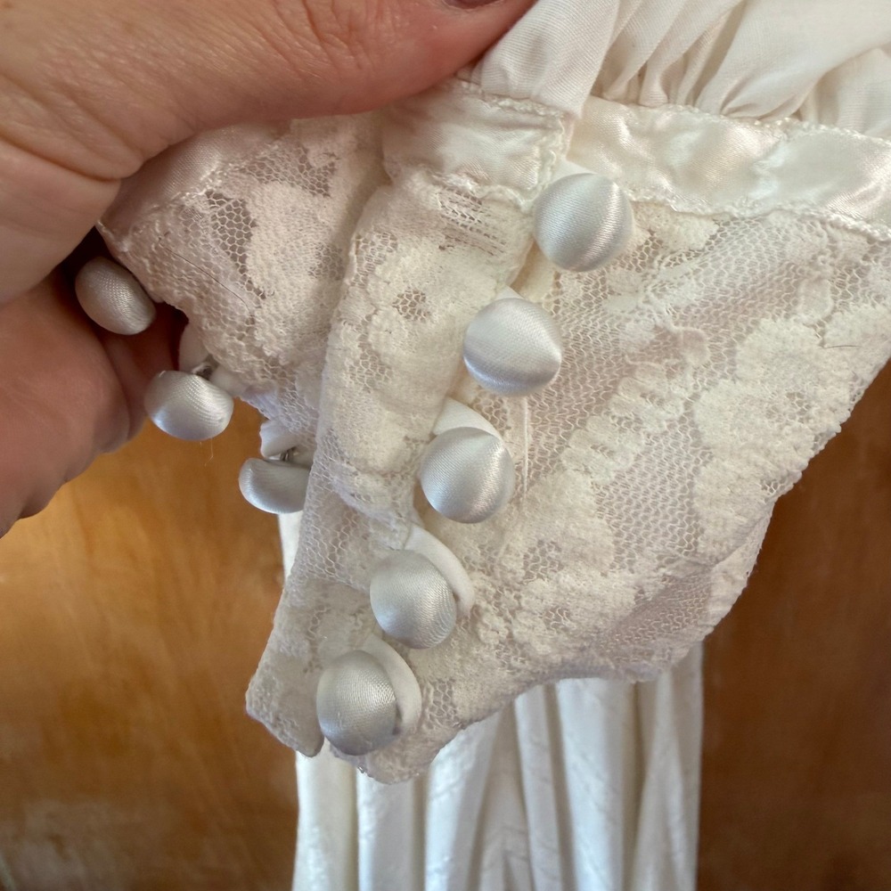 Vintage 70s Jody of California White Prairie Maxi Dress Lace Bishop Sleeve Small - Picture 5 of 16